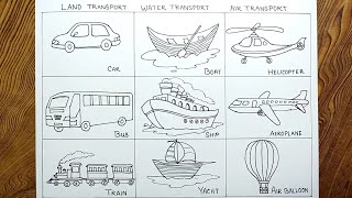 How to draw vehicle step by step Transportation drawing Very easy [upl. by Groot618]