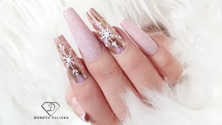 Quick and easy winter manicure with snowflakes Blush pink and rose gold nails Nails 2022 [upl. by Durstin]