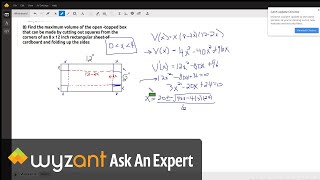 Find max volume of open topped box created by cutting squares from each corner [upl. by Nnaael16]