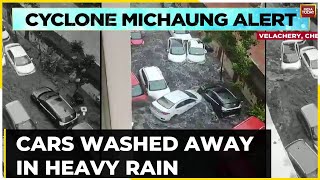 Watch Parked Cars Washed Away As Heavy Rainfall Hits Residential Area In Chennai [upl. by Priscella]