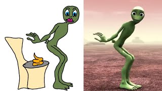 Dame tu cosita song drawing meme alien dance cartoon drawing [upl. by Filmore663]