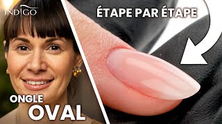 Ongle oval  comment limer et placer un chablon Extension ongle gel  Indigo Nails Français [upl. by Thorlie]