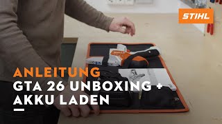 STIHL GTA 26 Unboxing und Akku laden [upl. by Aivatal683]