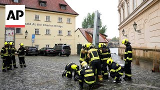 Prague prepares for potential flooding as heavy rains forecast [upl. by Enidanreb]