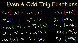 Even and Odd Trigonometric Functions amp Identities  Evaluating Sine Cosine amp Tangent [upl. by Nawak498]