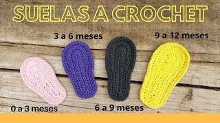 Suelas a crochet todas las tallas  Plantillas tejidas desde 0 hasta 12 meses [upl. by Eninotna]