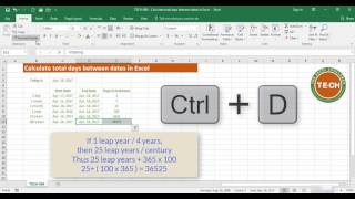 TECH004 Calculate total days between two dates in Excel [upl. by Millan]