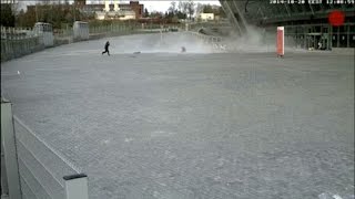 Girl Narrowly Escapes Falling Debris at Donetsk Stadium [upl. by Bussy550]