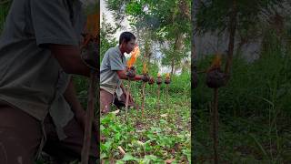 Survival skills bushcraft 🪵🔥 the technique of lighting a fire to light up the nightshorts [upl. by Enrev90]