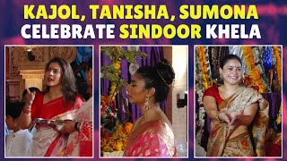 Sindoor Khela 2024 Kajol Tanisha Mukherjee amp Sumona Chakravarti Enjoy VIRAL Durga Puja Celebration [upl. by Eanerb64]