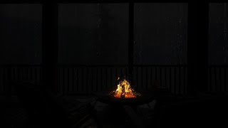 🌧️ Cozy Balcony Ambience  The Sound of Rainstorms Thunder Crackling Fire  11 Hours of Relaxation [upl. by Ecinreb951]