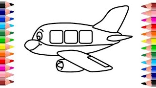 Aeroplane Drawing painting and colouring for kids and Children How to draw and Learn cute easy [upl. by Eutnoj]