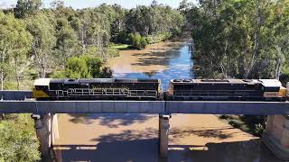 Watco Cattle Train Over Miles Bridge  Aerial View [upl. by Steffin]