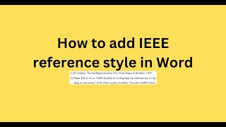 How to add IEEE reference style in Word [upl. by Hauge745]