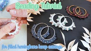 Beading Tutorial 11  how to bead “Coburn” hoop earrings elegant DIY jewelry herringbone stitch [upl. by Gradeigh]