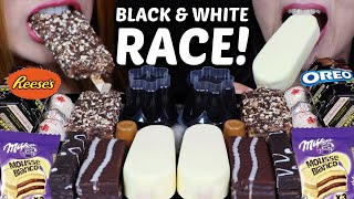 ASMR BLACK amp WHITE DESSERT RACE GIANT CHOCOLATE ICE CREAM MILKA ALFAJOR OREO REESES FERRERO 먹방 [upl. by Kannav131]