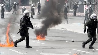 Clashes Between Protesters and Riot Police in Syntagma Square Athens [upl. by Sitof]