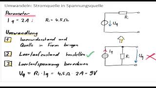 Stromquelle in Spannungsquelle umwandeln  Leerlaufspannung berechnen [upl. by Zerat]
