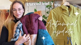 🕯️Cosy autumn update  sewing and knitting projects handquilting natural dyes and autumn walks 🍂 [upl. by Ahs]