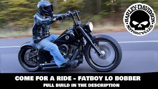 Blacked out 2012 Harley Davidson Fatboy Lo Custom Bobber build  Riding Video [upl. by Wayolle]