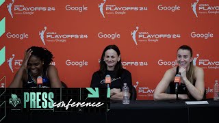 Sandy Brondello Sabrina Ionescu and Jonquel Jones Press Conference  Liberty vs Aces [upl. by Eilrebmik]