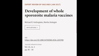 Development of whole sporozoite malaria vaccines  RTCLTV [upl. by Natassia]