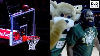 Bucks Fan Makes Halfcourt Shot Off Top of the Backboard to Win 10K 🤯 [upl. by Sirovart]