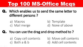 Top 100 MS Office mcq Questions and Answer  Microsoft Office  MS Office [upl. by Aerdnaed]