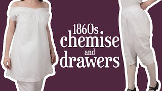 Making 1860s chemise and drawers with patterns inside  1860s transformation dress diaries [upl. by Raymund227]