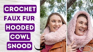 How to CROCHET a FAUX FUR Snood Hooded Cowl [upl. by Bashemath]