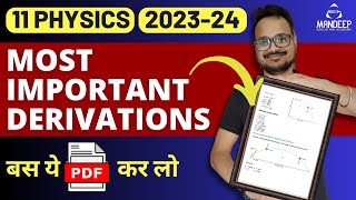 Class 11 Physics Most Important Derivations 🔥🔥 For Half Yearly Exam 2023  24🔥 [upl. by Hewitt]