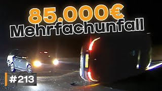 Über 85000€ Schaden bei heftigem Mehrfachunfall auf Autobahn GERMAN DASHCAM  213 [upl. by Anayhd]