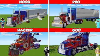 Minecraft OPTIMUS PRIME TRUCK HOUSE BUILD CHALLENGE  NOOB vs PRO vs HACKER vs GOD  Animation [upl. by Judah640]