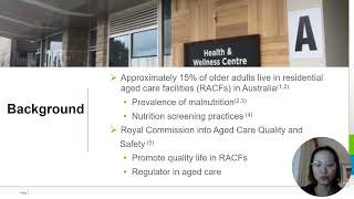 Nutrition Screening Practices among Australian Residential Aged Care Facilities Ten Years Followup [upl. by Matejka732]