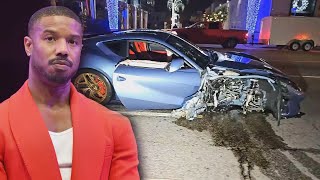 Michael B Jordan Is OK After Ferrari Accident See the Aftermath [upl. by Edrock]