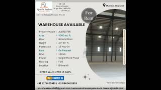 3000 SQ FT WAREHOUSE AVAILABLE ON RENT IN BHIWANDI SUITABLE FOR AGARBATTI MANUFACTURING AND STORAGE [upl. by Yerffoj]