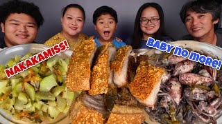 CRISPY amp TENDER PORK BELLY LECHON KAWALI  ADOBONG PUSIT  GINISANG SAYOTE MUKBANG W JUST LAFAM [upl. by Nirrak]