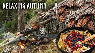 Relaxing AUTUMN Camping🍂Fishing Berries Mushrooms amp Bushcraft Shelters [upl. by Eilagam784]