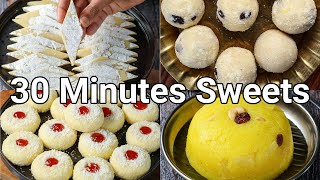 4 indian sweets recipes in just 30 mins for festival celebrations  quick amp easy dessert recipes [upl. by Yle504]