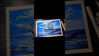 Simple seascape using 3 colors only watercolorpainting fineart trending shorts art canson [upl. by Sirromaj745]