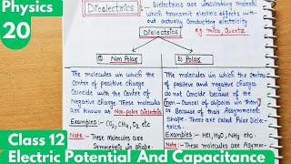 20 Dielectrics Polar and Non polar Dielectrics Electrostatic Potential and Capacitance Class12 [upl. by Manvell]