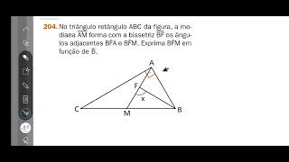 204No triângulo retângulo ABC da figura a mediana AM forma com a bissetriz BF os ângulos adjacentes [upl. by Mccullough882]