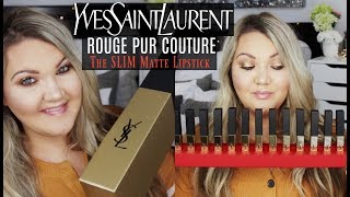 YSL ROUGE PUR COUTURE THE SLIM MATTE LIPSTICKS  16 SHADES  LIP SWATCHES [upl. by Rebeh]