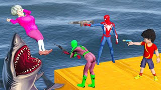 Ramp Madness Sharks and Scary Teacher Take on Colorful SpiderMen in Epic Battle [upl. by Airdnax95]