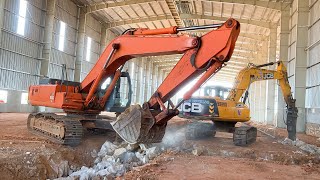 JCB 205 vs TATA 330 Excavator Rock Breaking and Loading Old Truck for Rubber Gloves Factory [upl. by Cyrillus]