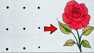 ROSE Drawing Easy How to Draw a Rose from 9 points s Dots Drawing [upl. by Latsyk437]