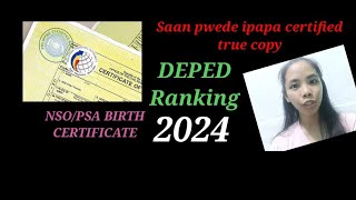 Certified True Copy of NSO or PSA Birth Certificate for DEPED ranking [upl. by Fayina]