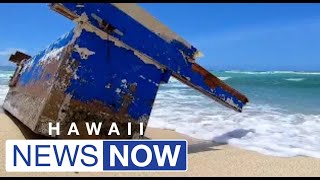 Huge homemade pontoon boat washes ashore on Oahu [upl. by Angid]