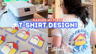 HOW I DESIGNED MY FIRST TSHIRT 🏠👚 Designing amp Pressing My First TShirt w HTVRONT Auto Heat Press [upl. by Galatia]