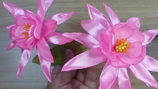 Tutorial for making whitsun cactus flower from satin ribbon [upl. by Felicio]